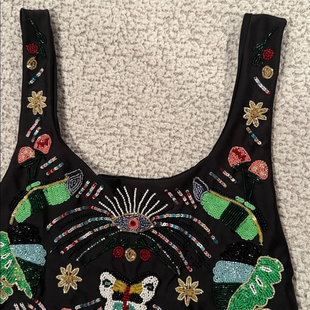 Oceanus Hand-Beaded Jungle One Piece Swimsuit – Black – Size L – Rare - Picture 5 of 11